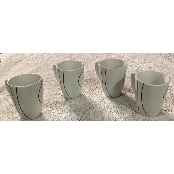 Set 4 Corelle Coordinates White & Black SIMPLE LINES Porcelain 12oz Coffee Mugs - Picture 5 of 9